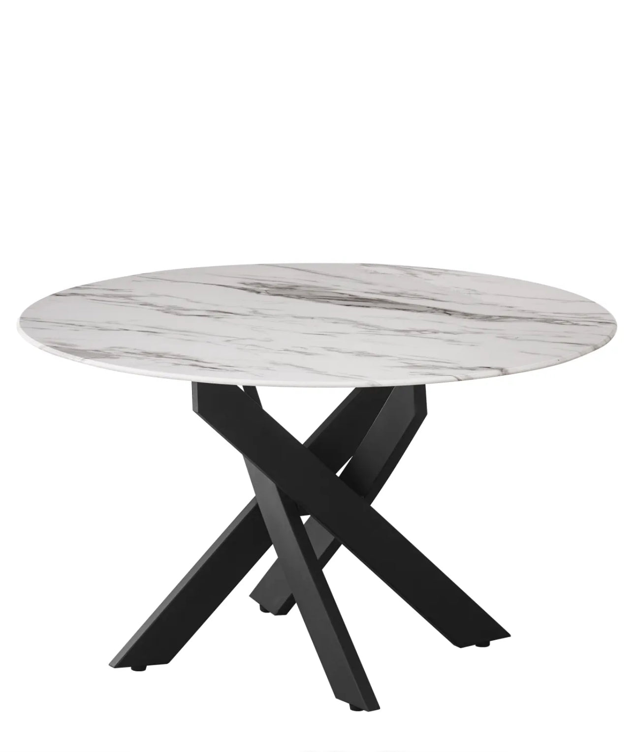 Table basse ronde JESSY en métal Noir/marbre Blanc 80 x 45 cm