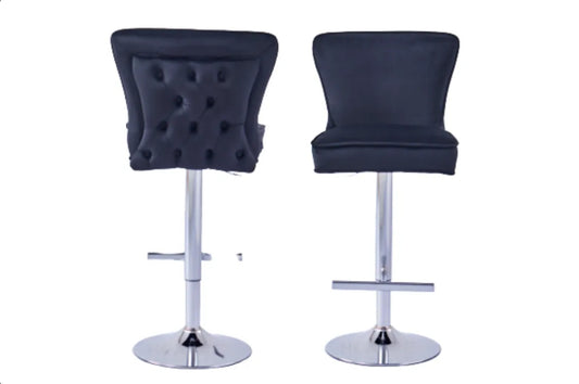 Tabouret de bar GABRIELLE Chrome/Noir assise en velours lot de 2