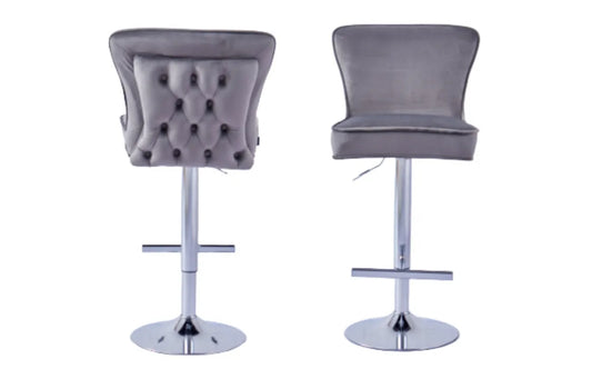 Tabouret de bar GABRIELLE Chrome/Anthracite assise en velours lot de 2