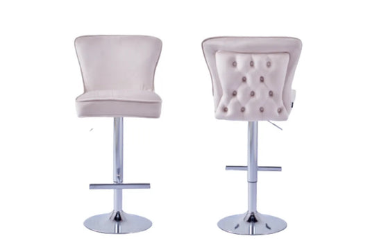 Tabouret de bar GABRIELLE Chrome/Beige assise en velours