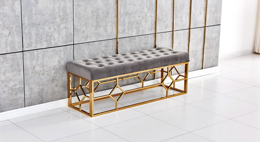 Banquette Vertigo Capitonnée avec Pieds Gold - Anthracite ou Mokka 140x45x50 cm