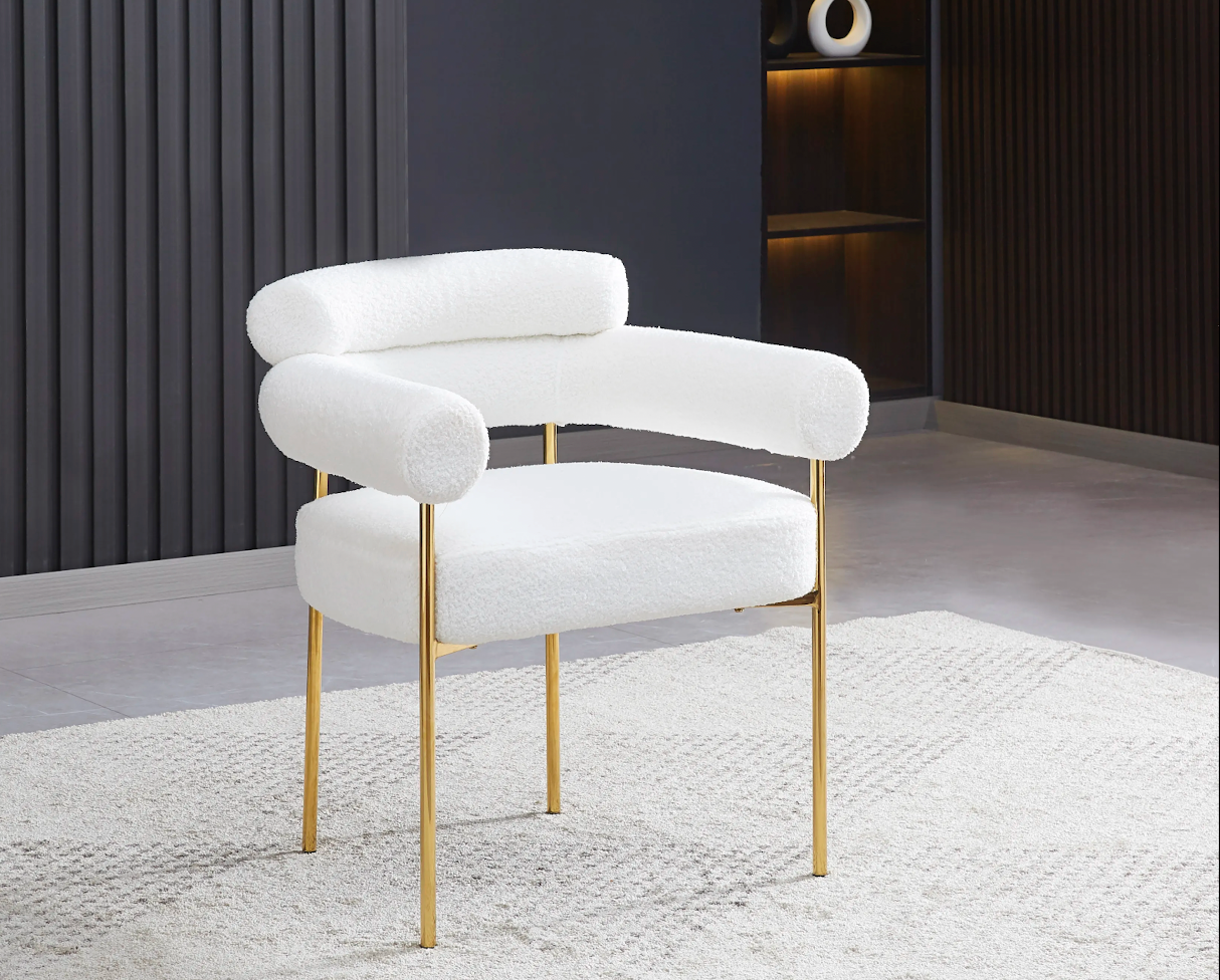 Chaise Bulle avec Pied Doré ou Noir et Revêtement Doudou Blanc