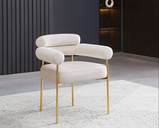 Chaise Bulle avec Pieds Gold, Chrome ou Noir et Revêtement en Velours Beige