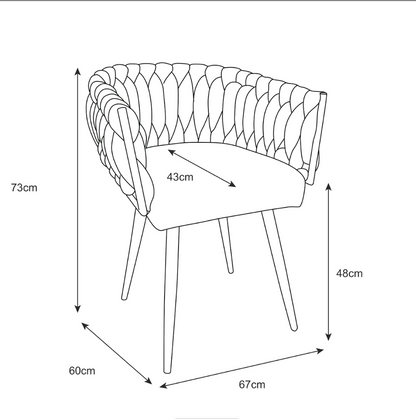 Chaise Tressée avec Pieds en Métal Noir et Velours