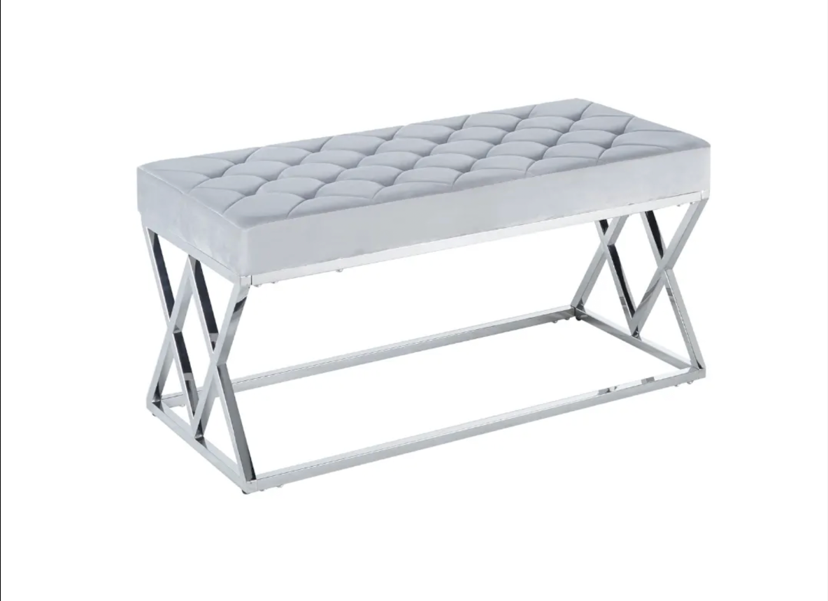 Banquette Triangle Capitonnée avec Pieds Chromés en Velours Gris 97x44x46 cm