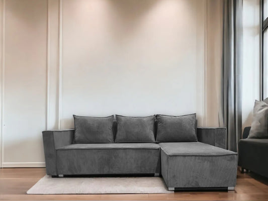 Canapé convertible avec angle réversible PARIS velours cotele Gris 232x147 cm