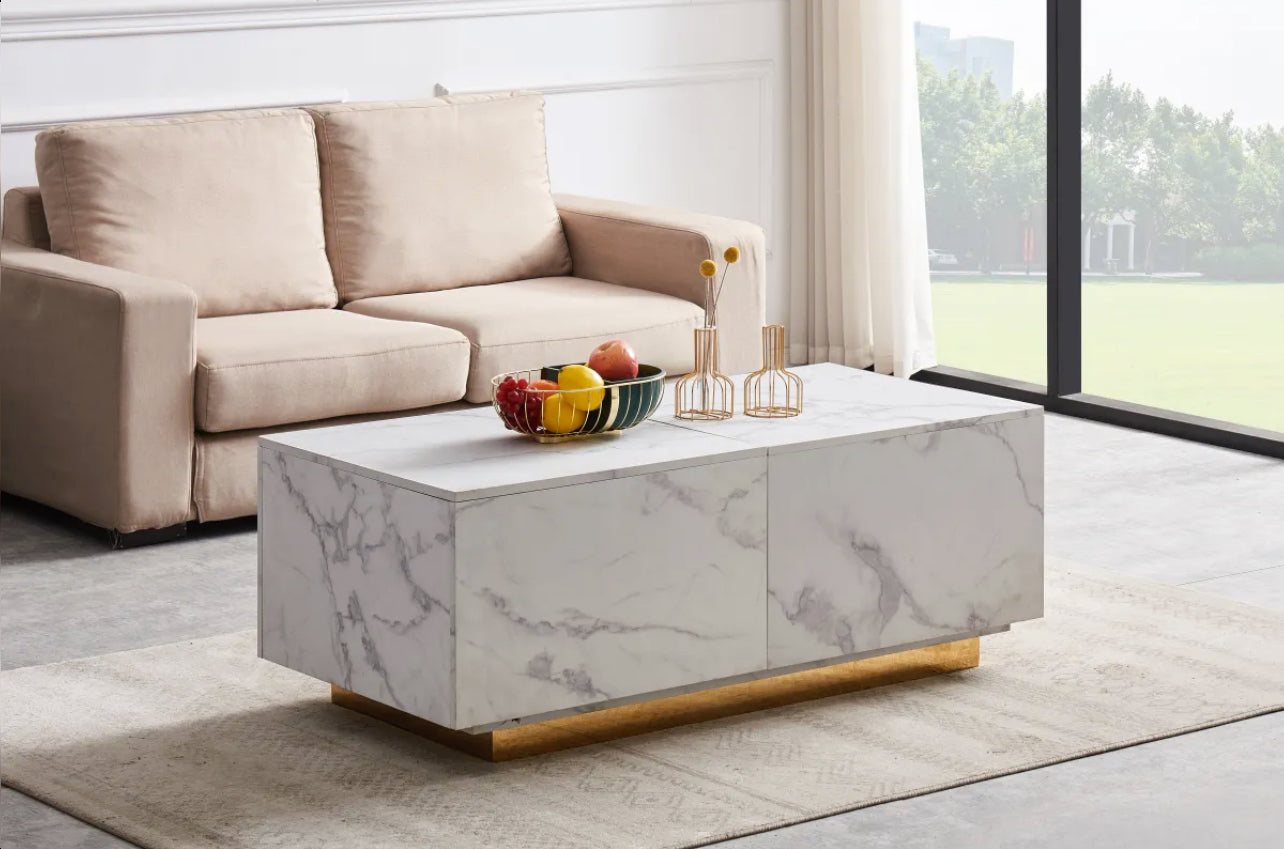 Table basse FLOTTANTE Or/marbre Blanc 120X60X45CM