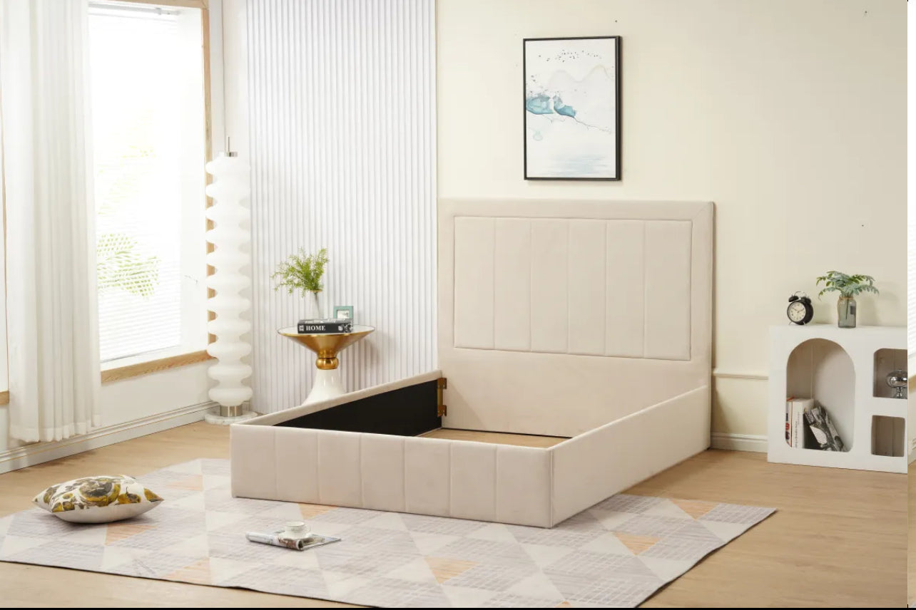 Cadre de Lit POLO en velours Beige 140x190cm