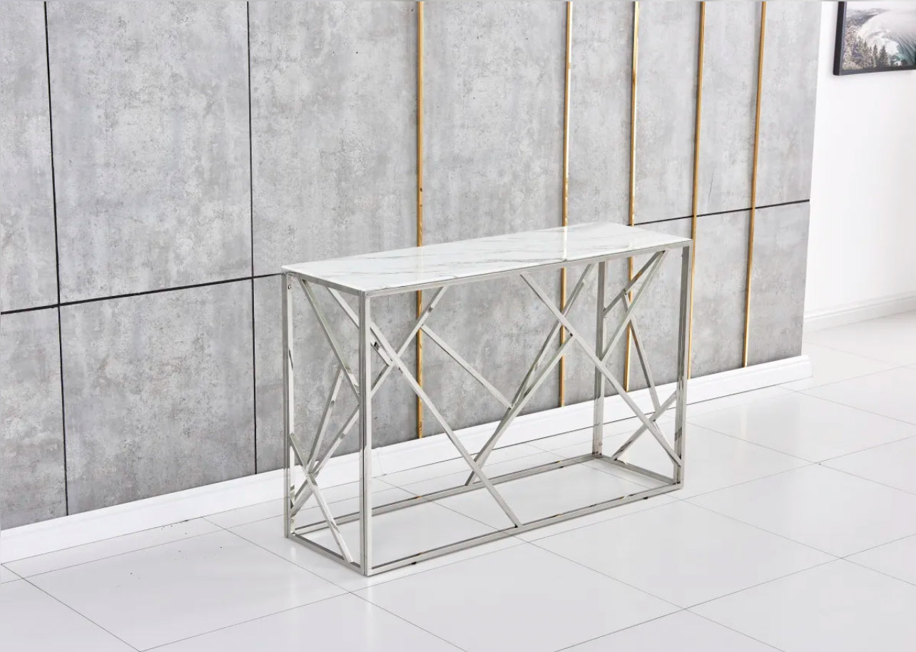 Console GEOMAG chrome/marbre Blanc 120x40x78 cm