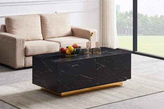 Table basse FLOTTANTE Or/marbre Noir 120X60X45CM