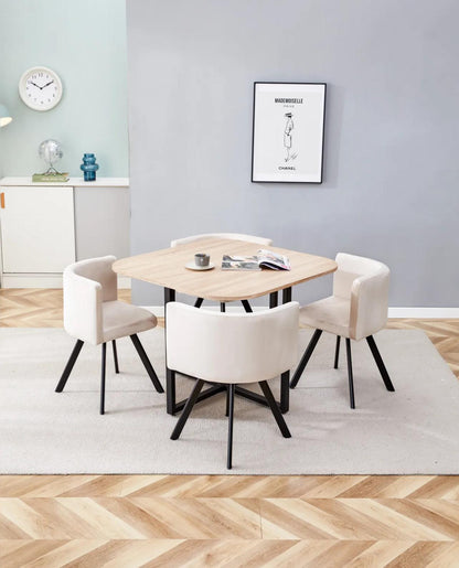 Table à repas VENDOME plateau en bois + 4 Chaises en velours Beige